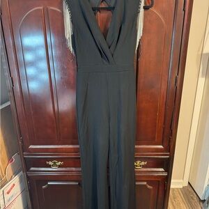 Black Jumpsuit with Fringe Detail